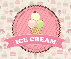 Ice cream pink labels with cake background vector
