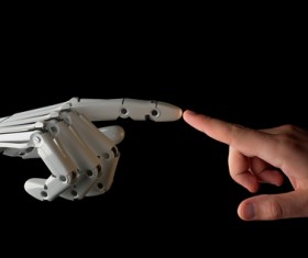 Intelligent robot hand and hand Stock Photo