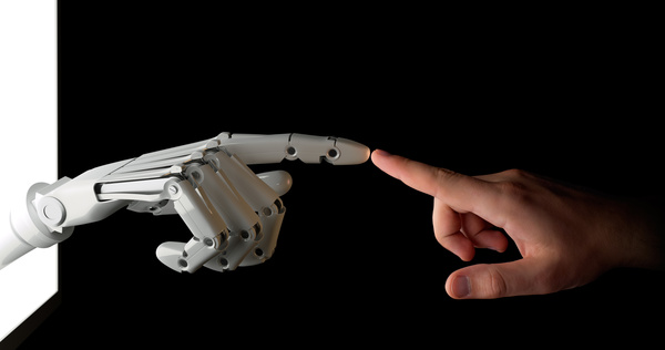 Intelligent robot hand and hand Stock Photo