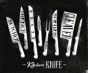 Kitchen knife poster template vector 05