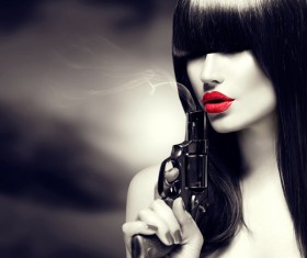 Lady with revolver Stock Photo 01