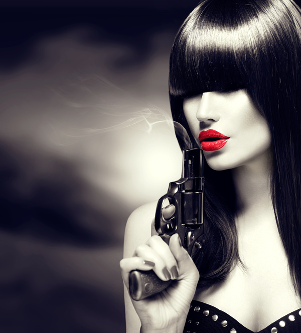 Lady with revolver Stock Photo 01