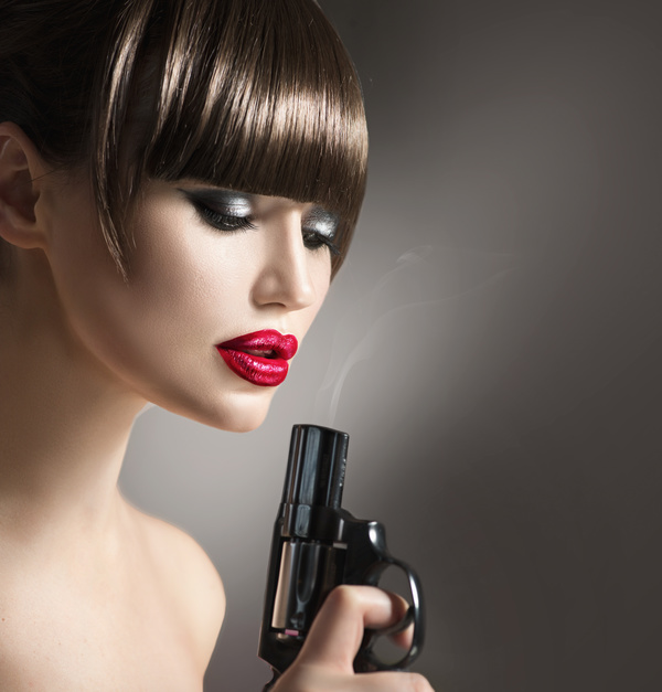 Lady with revolver Stock Photo 03