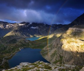 Lakes and mountains, the rainbow Stock Photo