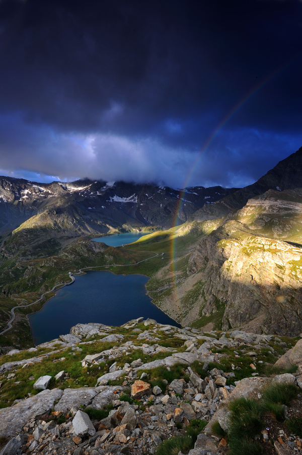 Lakes and mountains, the rainbow Stock Photo