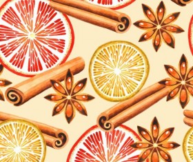 Lemon slices and spices seamless pattern vector 01