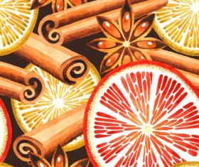 Lemon slices and spices seamless pattern vector 02