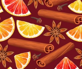 Lemon slices and spices seamless pattern vector 05