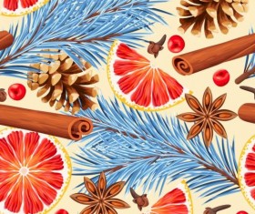 Lemon slices and spices seamless pattern vector 06