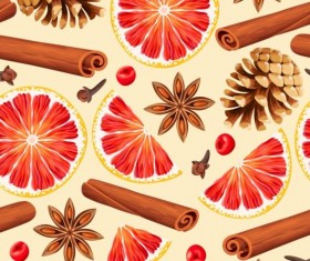 Lemon slices and spices seamless pattern vector 08