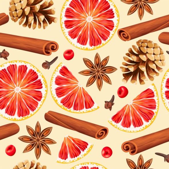 Lemon slices and spices seamless pattern vector 08