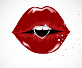 Luxury diamond and red lips vector illustration 01