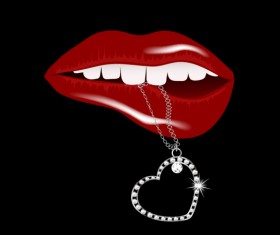 Luxury diamond and red lips vector illustration 02