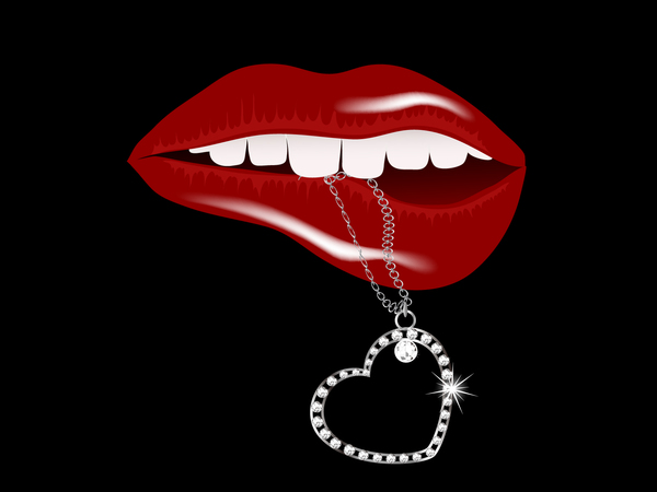 Luxury diamond and red lips vector illustration 02