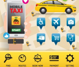 Mobile taxi service application infographic vector 01