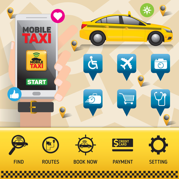 Mobile taxi service application infographic vector 01
