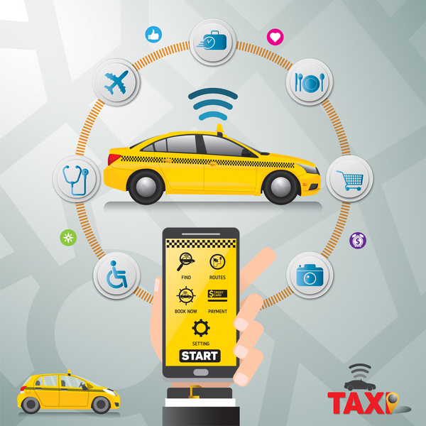 Mobile taxi service application infographic vector 04