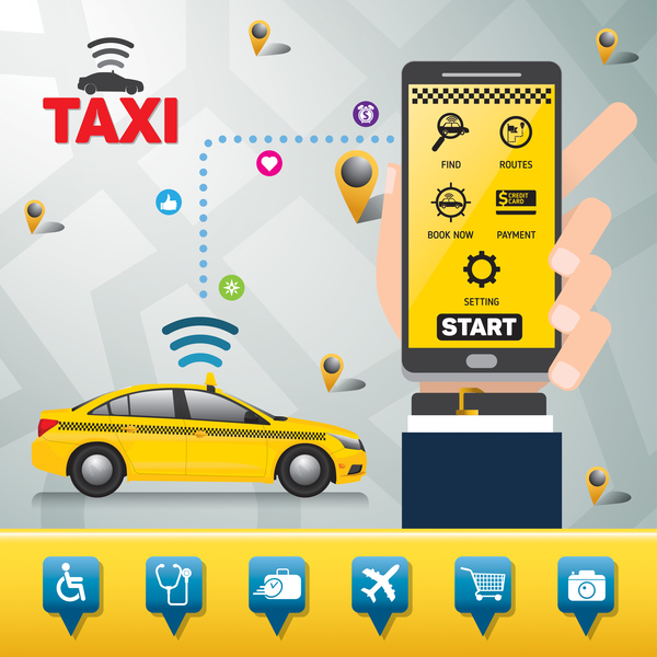 Mobile taxi service application infographic vector 05