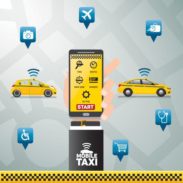 Mobile taxi service application infographic vector 06