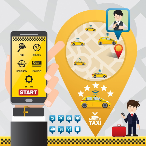 Mobile taxi service application infographic vector 07