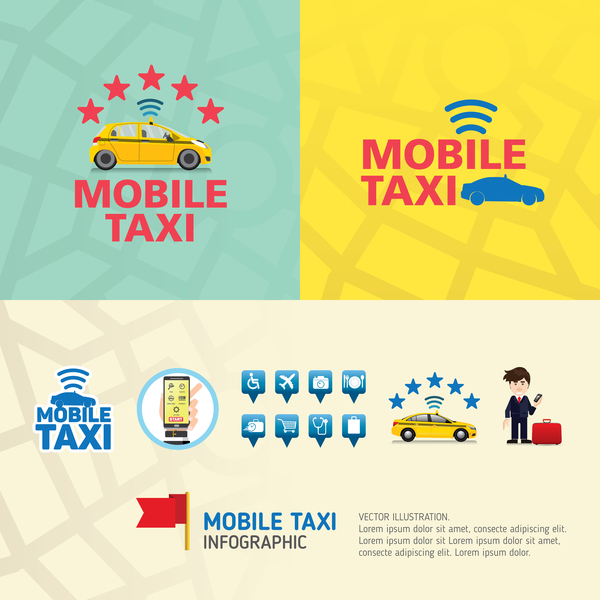Mobile taxi service application infographic vector 08
