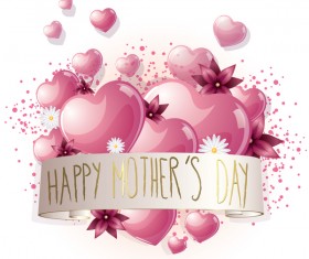 Mothers day banner with hearts and white flower vector