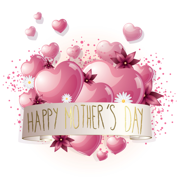Mothers day banner with hearts and white flower vector