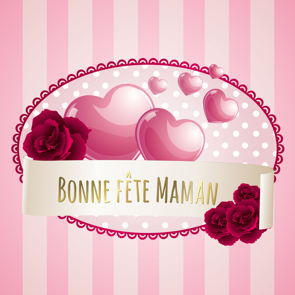 Mothers day banner with pink hearts vector card 01