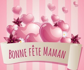 Mothers day banner with pink hearts vector card 02