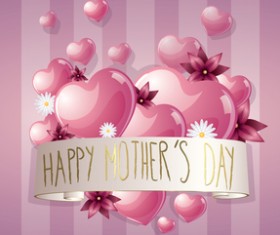 Mothers day banner with pink hearts vector card 03