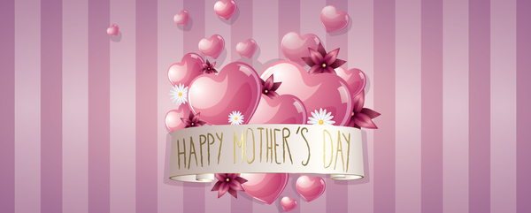 Mothers day banner with pink hearts vector card 03