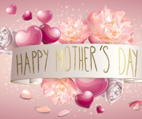 Mothers day banner with pink hearts vector card 04
