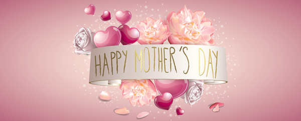 Mothers day banner with pink hearts vector card 04