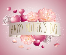 Mothers day banner with pink hearts vector card 05