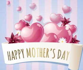 Mothers day banner with pink hearts vector card 06