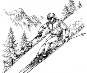 Mountains landscape with ski sketch vector 02
