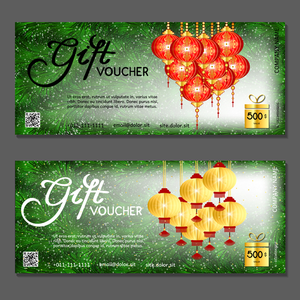 New year gift vouchers template with chinese lantern vector 01