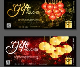 New year gift vouchers template with chinese lantern vector 03