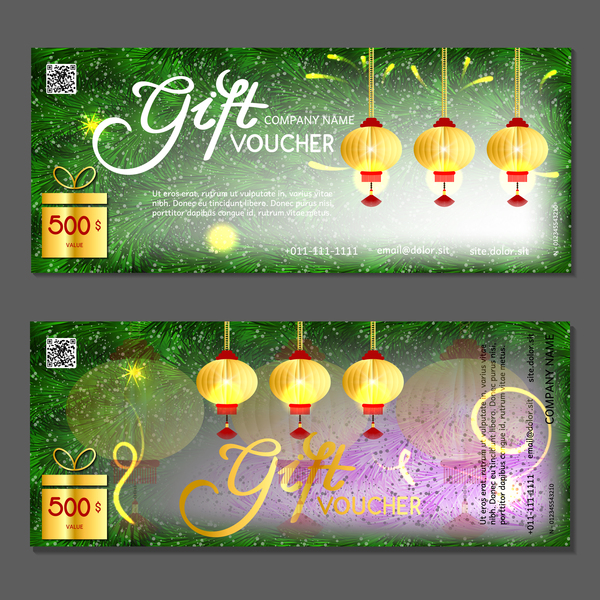 New year gift vouchers template with chinese lantern vector 04