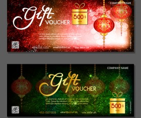 New year gift vouchers template with chinese lantern vector 05