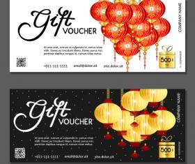 New year gift vouchers template with chinese lantern vector 06
