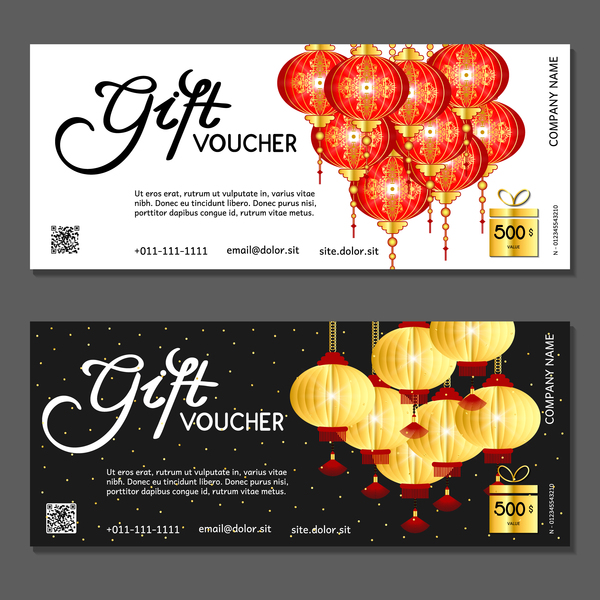New year gift vouchers template with chinese lantern vector 06