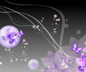 Night pink flower with butterflies vector