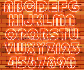 Ornage neon alphabet with numbers vector