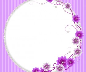 Pearl frame with purple flower vector 01