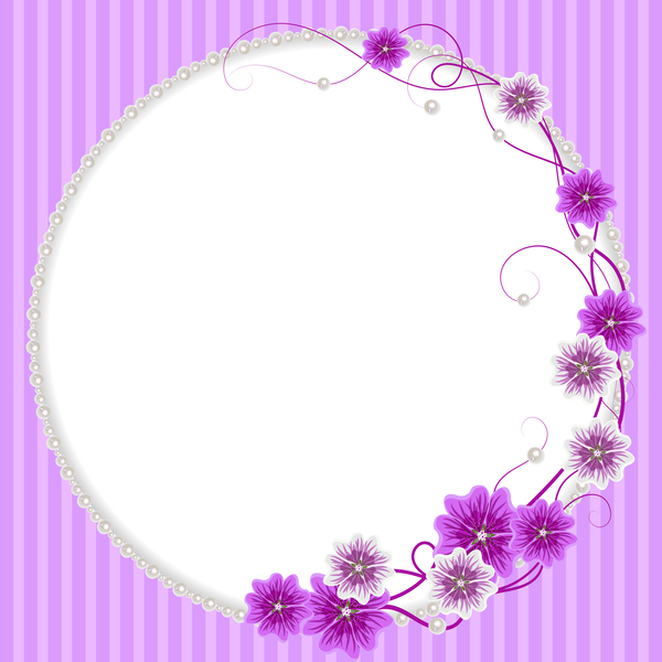 Pearl frame with purple flower vector 01