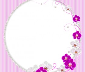 Pearl frame with purple flower vector 02