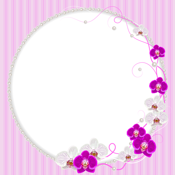 Pearl frame with purple flower vector 02