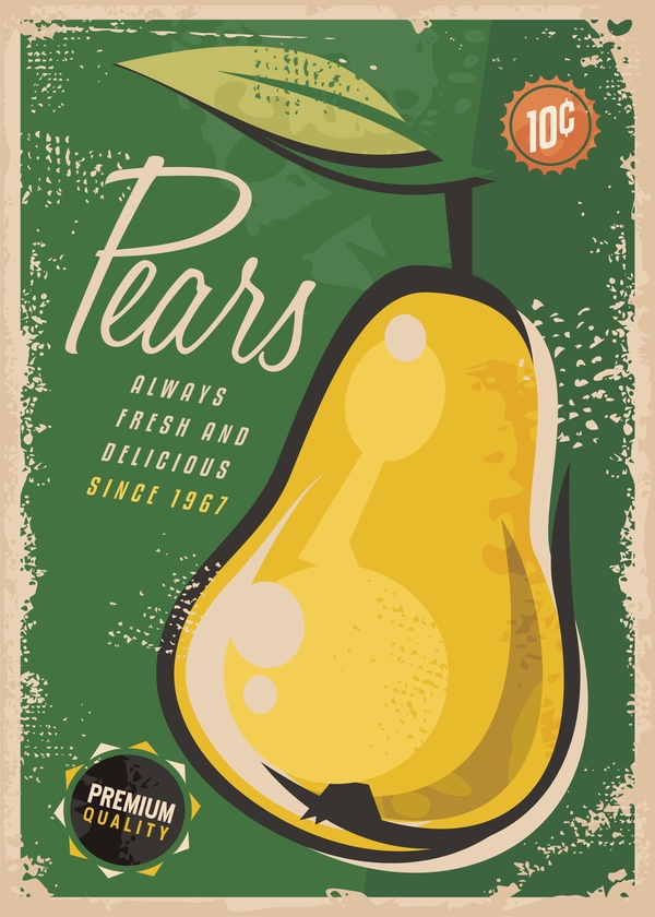Pears poster vintage vector design 01