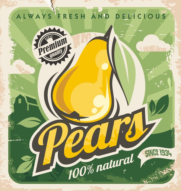 Pears poster vintage vector design 02
